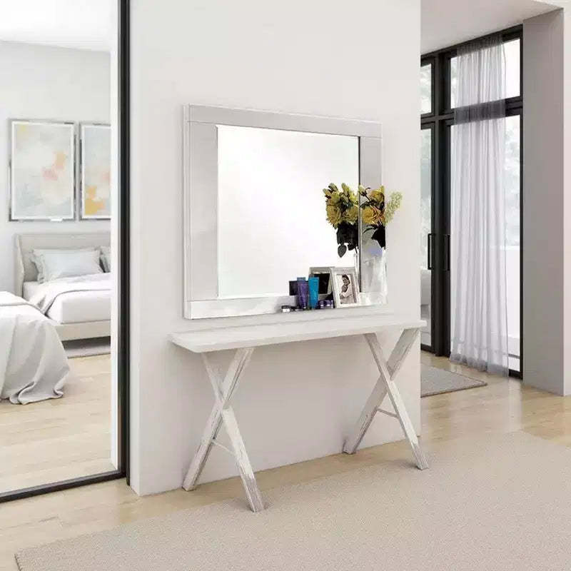 Royal Hampton Dresser Mirror, 46 Inch Glossy White Lacquer, Solid Wood Frame