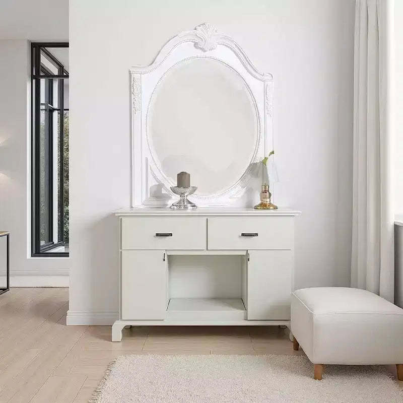 Royal Hampton Dresser Mirror, 42 Inch Carved Frame, Classic White Solid Wood