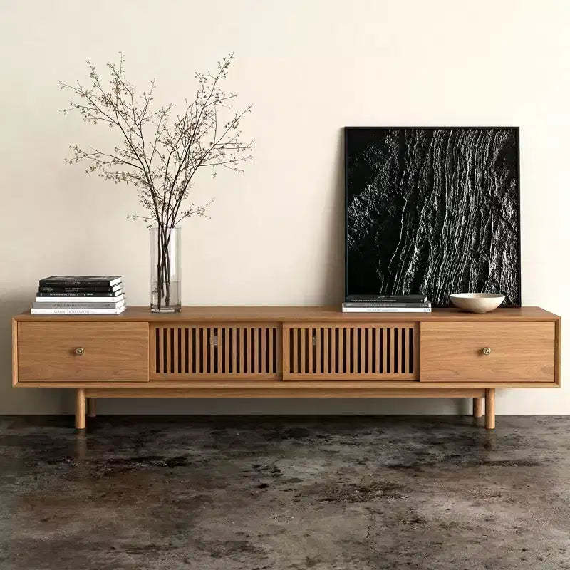 Gaoyangjiaju 78.7 Inch TV Stand for TVs up to 80 Inches with Drawers and Slatted Doors Living Room Media Console