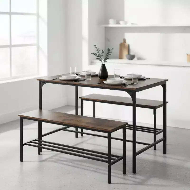 Homy Casa 3-Piece Small Space Dining Table Set with Metal Frame, Engineered Wood Top, Brown