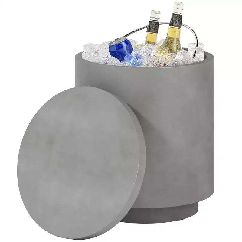 Outsunny 2.6 Gal Outdoor Side Table, 3-In-1 Concrete Cooler Bar Table with Storage, Removable Ice Bucket and Lid