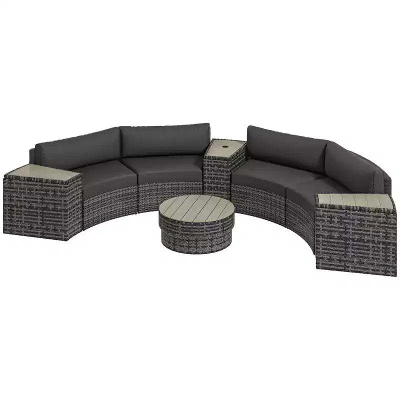 8 Piece Patio Furniture Set with 4 Rattan Sofa Chairs & 4 Tables with Storage & Umbrella Hole