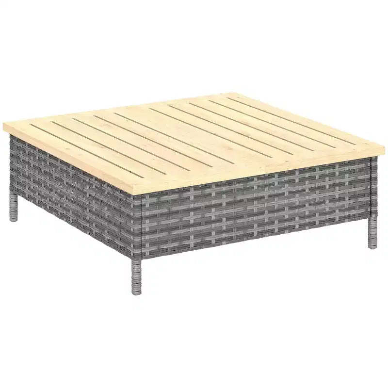 Outdoor Side Table with PE Rattan, Patio End Table with Natural Fir Wood Top, Weather Resistant Accent Table for Patio Pool Porch