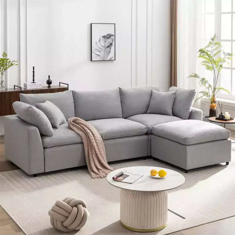 Couch Convertible Sectional Sofa with Sloped Armrest, 4 Seat Upholstered Sofa, Sectional Couch Sofa with Removal Cushions