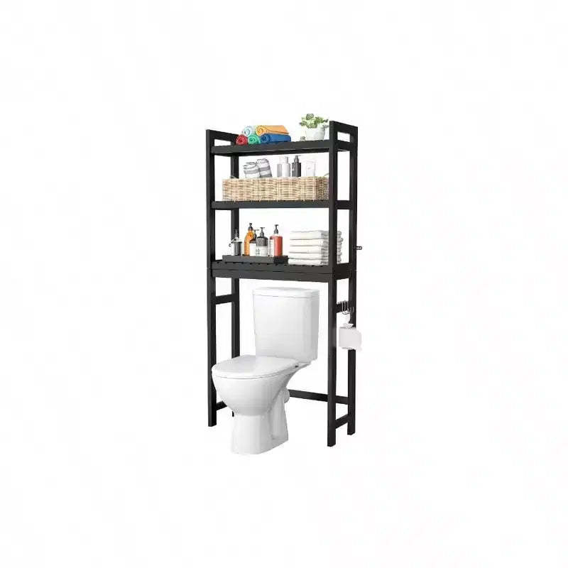 Over Toilet Storage Shelf 3 Tier Above Toilet Organizer Rack with 3 Hooks Freestanding Bathroom Tower Shelf Unit Small Space