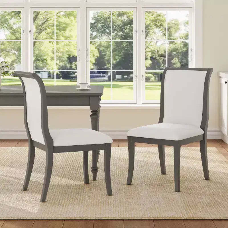 Set of 2 Farmhouse Upholstered Dining Chairs with Curved Backrest, Solid Wood Kitchen Chairs, Armless Side Chairs for Dining Room-Panipeachy