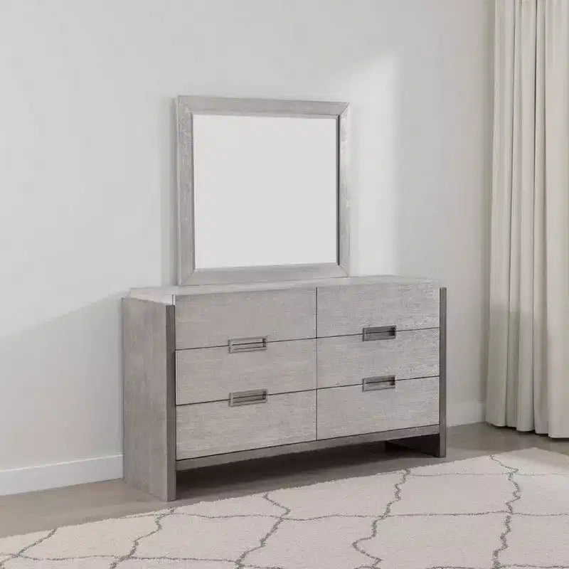Royal Hampton Wall Mount Dresser Mirror, Beveled Accent, Gray Solid Wood 36x40