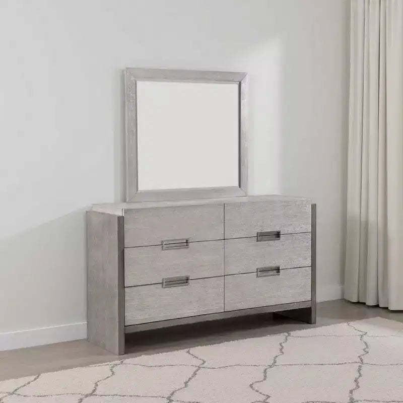 Royal Hampton Wall Mount Dresser Mirror, Beveled Accent, Gray Solid Wood 36x40