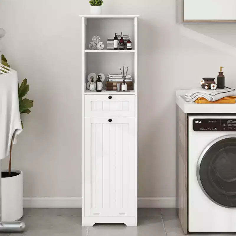 GDFStudio Kashton Modern Slim Bathroom Storage Cabinet with Removable Laundry Bag