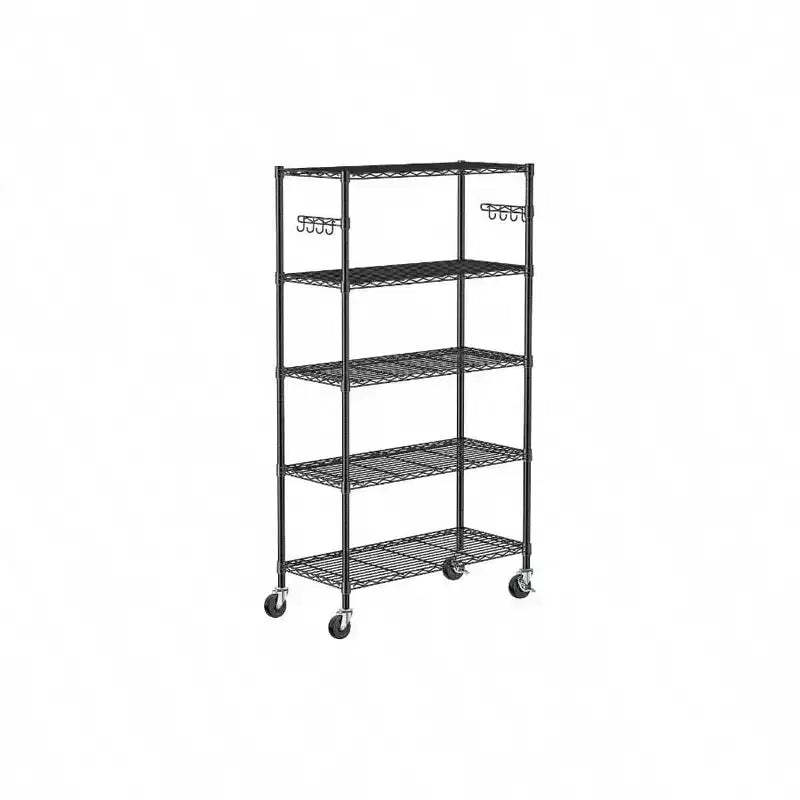 5 Tier Storage Shelves with Wheels Adjustable Wire Shelving Unit Metal Kitchen Garage Pantry Closet Laundry Organizer Rack