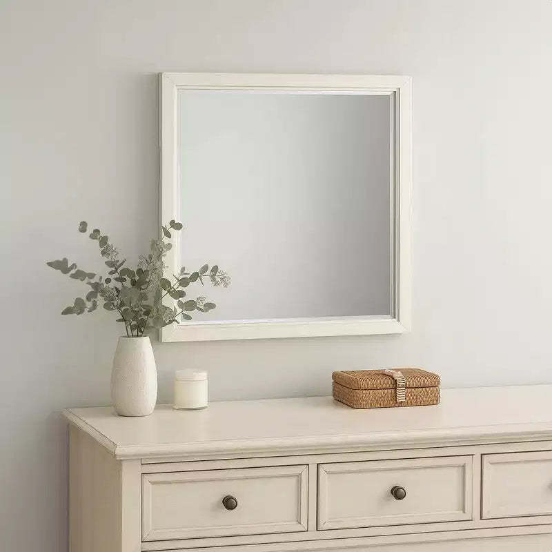 Royal Hampton Dresser Mirror, Beveled Glass, Antique White Finished Solid Wood, 38 Inch