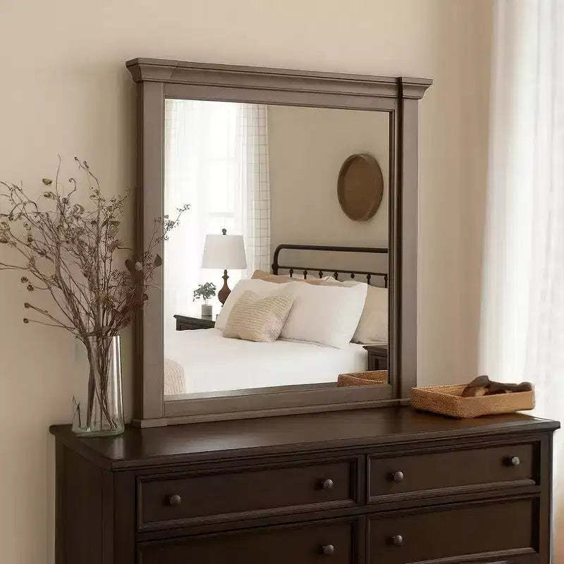 Royal Hampton Dresser Mirror, Beveled Glass, Dark Walnut Brown Wood, 39x46