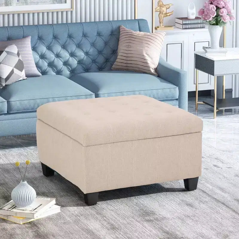 TUYOHW 31 Square Storage Bench,End of Bed Ottoman Bench with Button-Tufted Lid,Ottoman for Living Room,Entryway