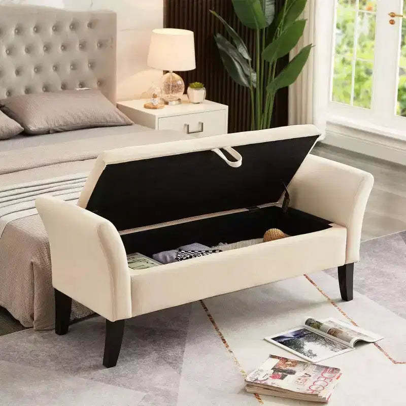 TUYOHW Rectangle Storage Bench,51.5 End of Bed Ottoman Bench with Solid Wood Legs,Velvet Ottoman for Living Room,Bedroom,Entryway,Beige