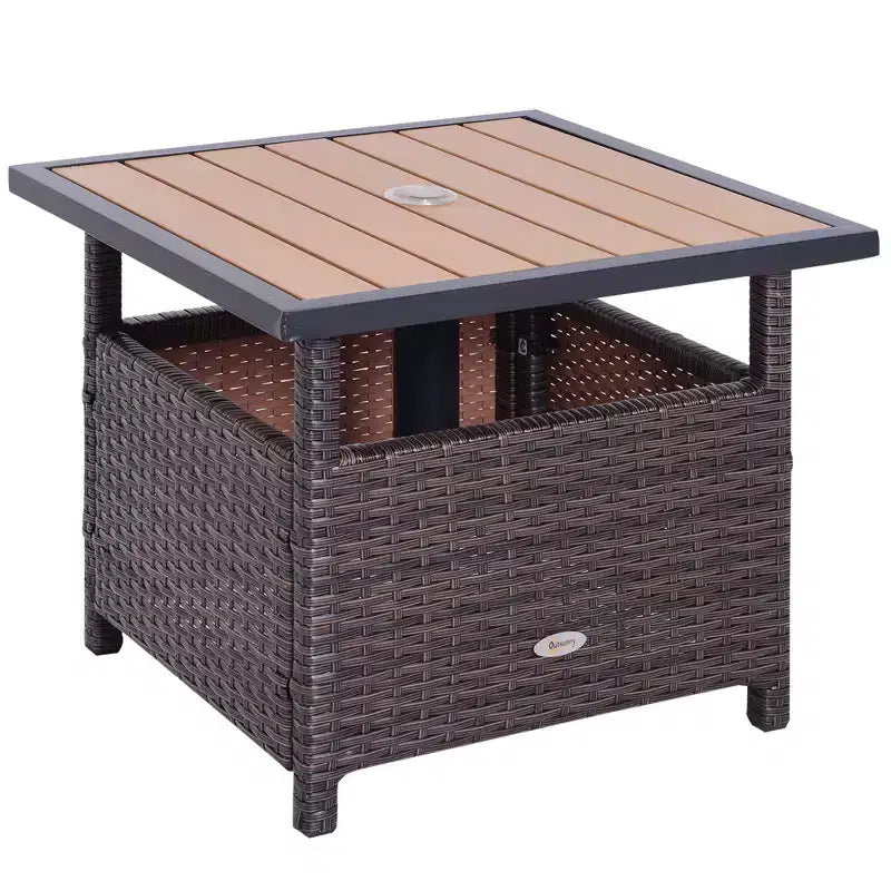 22 Outdoor Side Table with Umbrella Hole, Rattan Wicker End Table with Sand Bag and Steel Frame for Outdoor, Patio, Garden