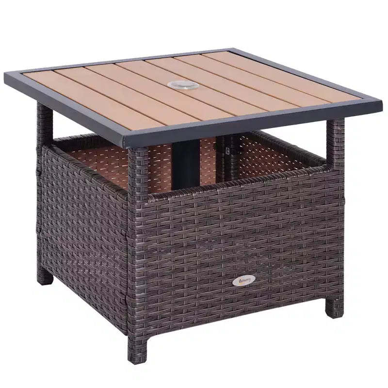 22 Outdoor Side Table with Umbrella Hole, Rattan Wicker End Table with Sand Bag and Steel Frame for Outdoor, Patio, Garden
