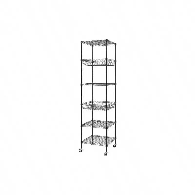 Heavy Duty 6 Tier Wire Shelving Unit with Wheels 18x18x72 - inches Black Metal Storage Rack Thicken Steel Tube Adjustable