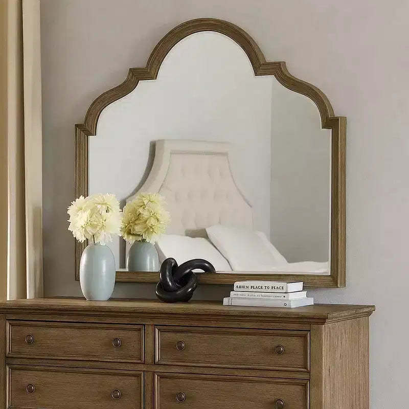 Royal Hampton Dresser Mirror, Beveled Glass, Rustic Oak Brown Solid Wood, 41x50