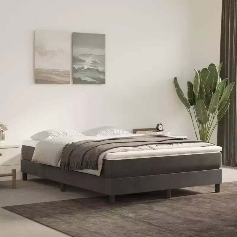 Bed Frame Dark grey Velvet (100% polyester), Plywood, Engineered Wood