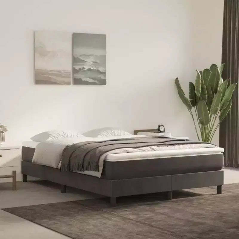 Bed Frame Dark Grey Velvet, plywood, engineered wood Queen