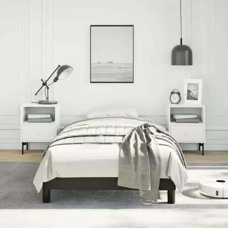 Bed Frame Black Faux leather, plywood, engineered wood Twin