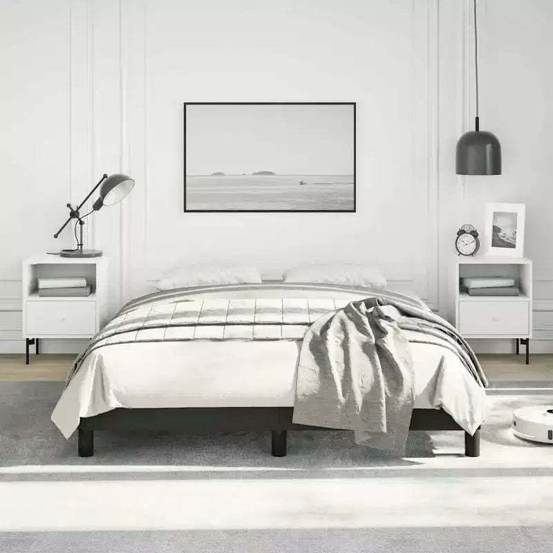 Bed Frame Black Faux leather, plywood, engineered wood Full