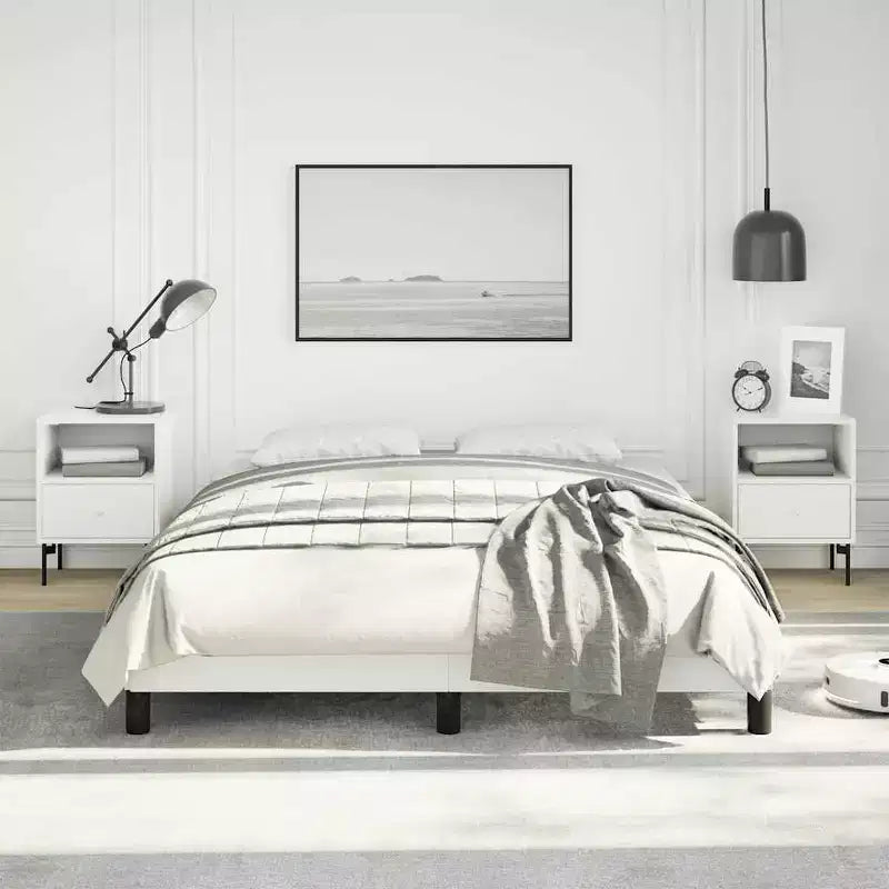 Bed Frame White Faux leather, Plywood, Engineered wood Full