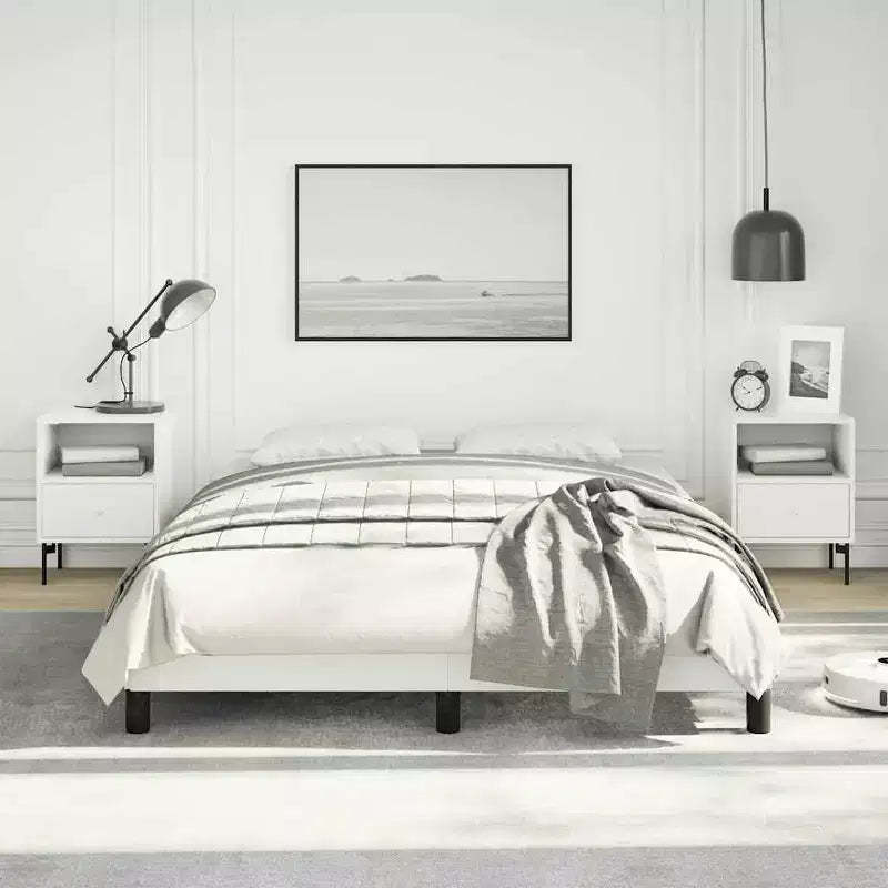 Bed Frame White Faux leather, Plywood, Engineered wood Full