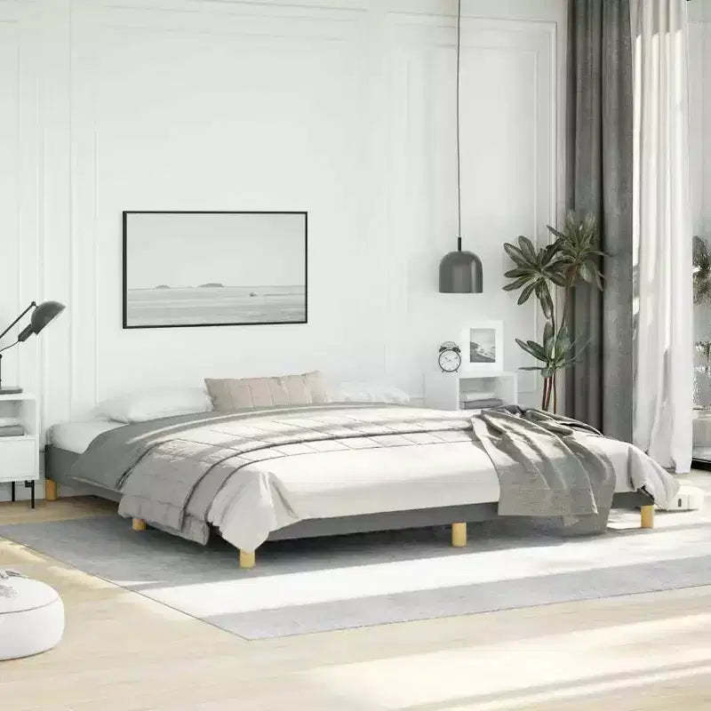 Bed Frame Dark Gray 100% Polyester, Plywood, Engineered Wood King