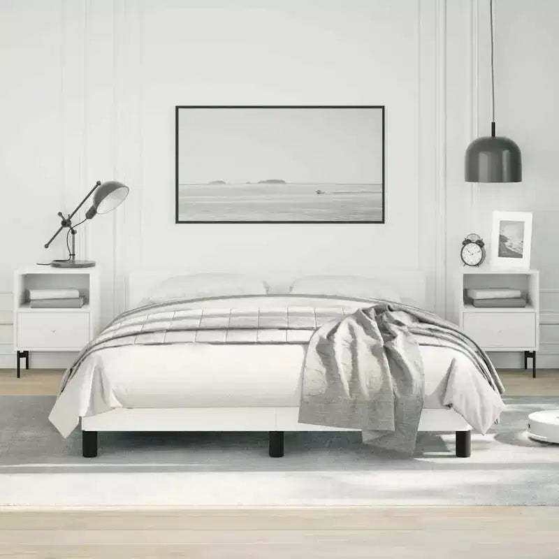 Bed Frame With Headboard White Faux Leather Queen Bed Frame