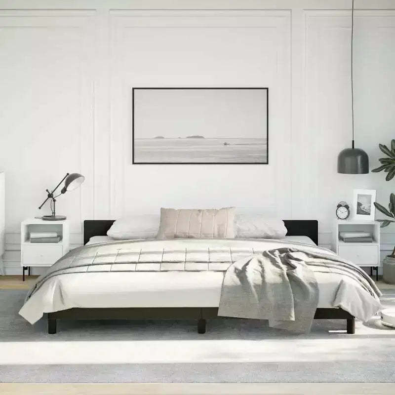 Bed Frame With Headboard Black Faux leather, plywood, engineered wood