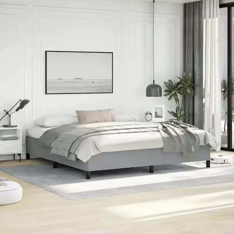 Bed Frame Light Gray 100% polyester fabric, plywood, engineered wood