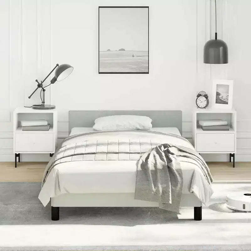 Bed Frame With Headboard Light Grey Velvet, Plywood, Engineered Wood