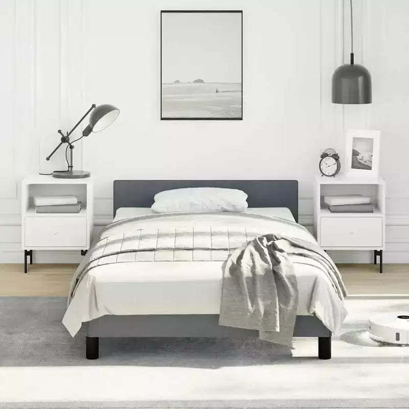 Bed Frame With Headboard Dark Grey Velvet, Plywood, Engineered Wood