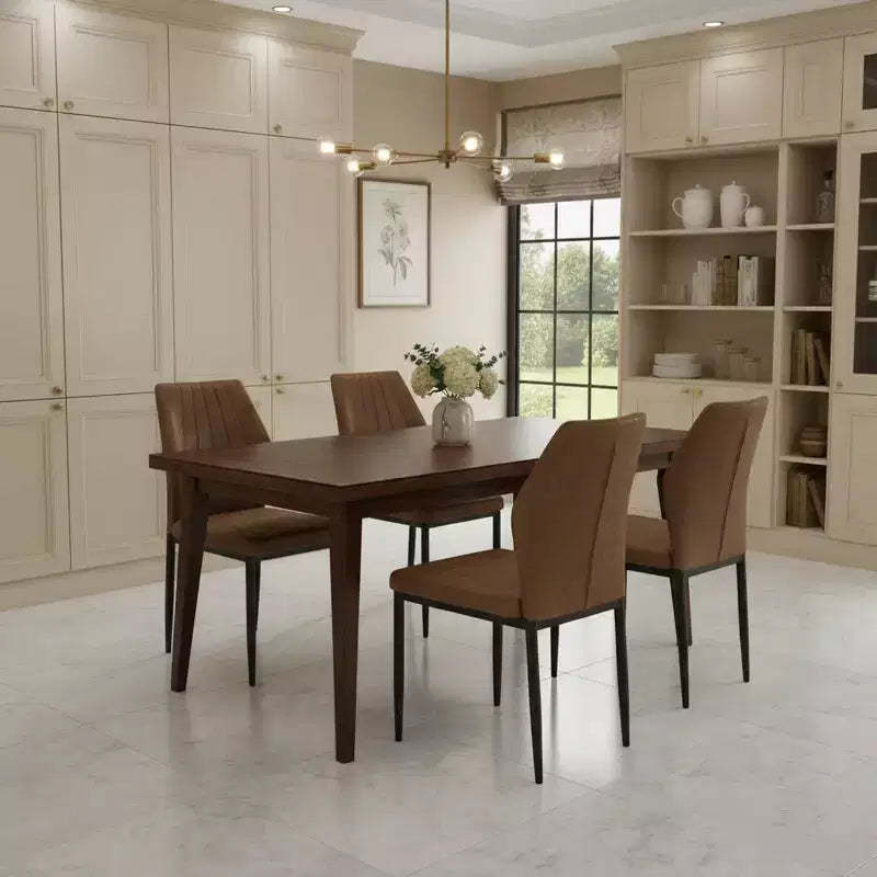 Homy Casa Set of 4 Modern Faux Leather Dining Chairs with Metal Legs, Padded Seat, Brown