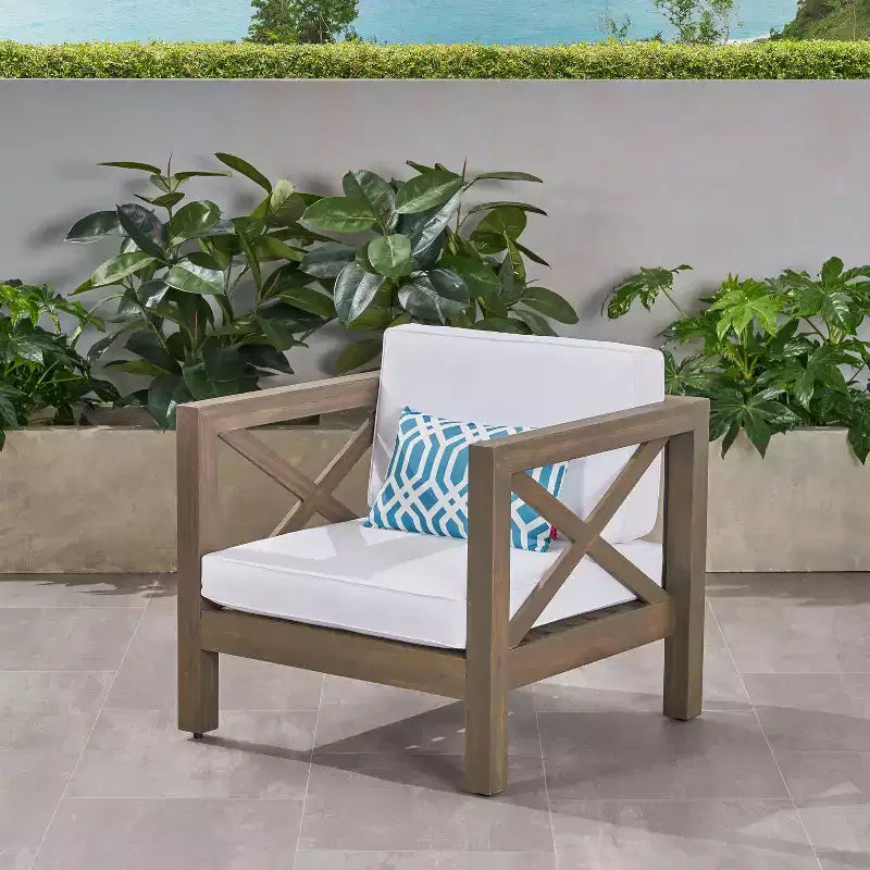 Okak Farmhouse Outdoor Chair with Cushions, Patio Chair with Sturdy Wooden Frame, Porch Chairs for Backyard, Garden, Pool Side