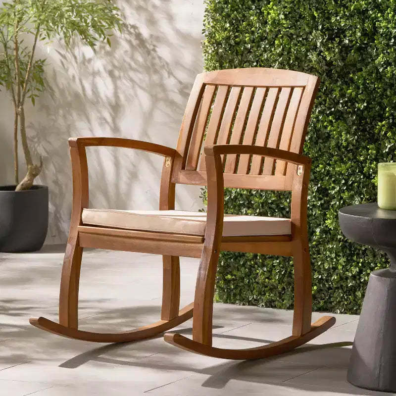 Okak 19 Boho Patio Rocking Chair Premium Acacia Armchair with Cushion,1 Pc,Rustic Recliner Chair for Porch,Backyard&Garden,Natural