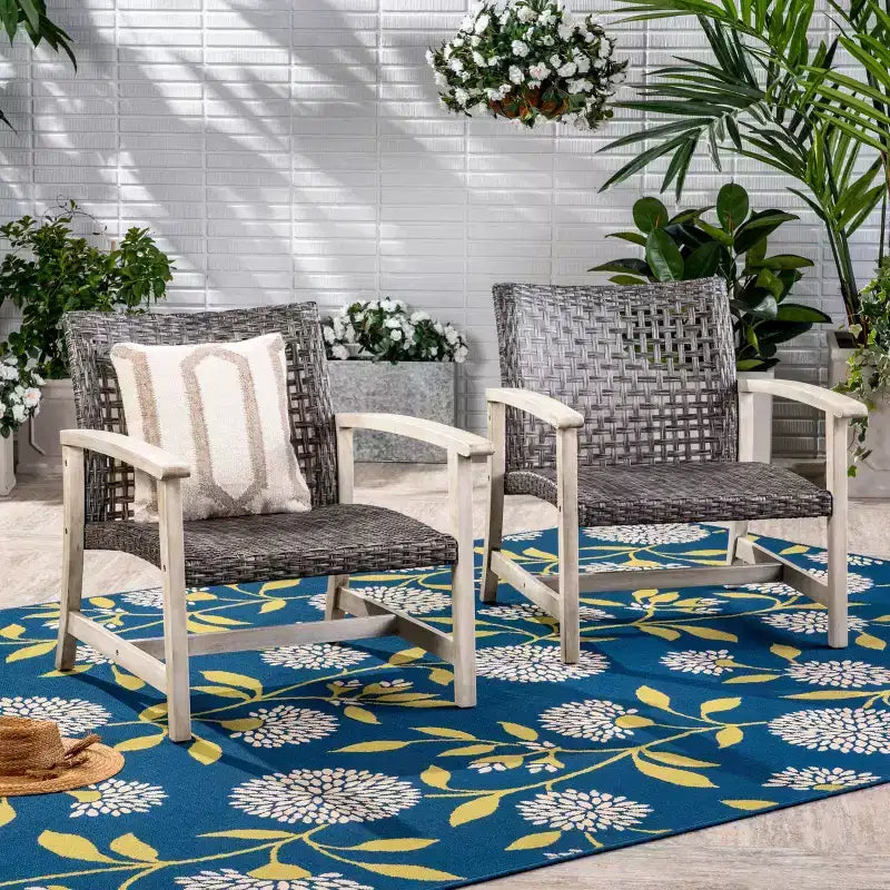 Okak Elegent Outdoor Club Chair Set of 2, Wicker Woven Patio Chair with Fixed Arms, Fire Pit Chairs for Garden, Patio, Garden