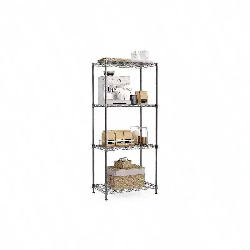 4 - Tier Black Steel Storage Shelves Heavy Duty Utility Wire Rack OrganizerHome 1000 lbs 13 inch Dx 23.6 inch Wx 53.4 inch H