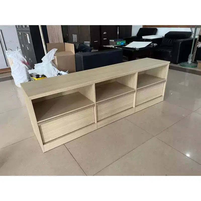 Black 3-Drawer TV Cabinet - MDF Construction & Wooden Handles, Home Storage Console