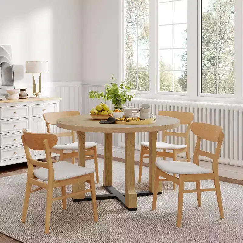 Christopher Knight Home Dara Modern 5 Piece Rubberwood Dining Set with Round Table and Upholstered Chairs