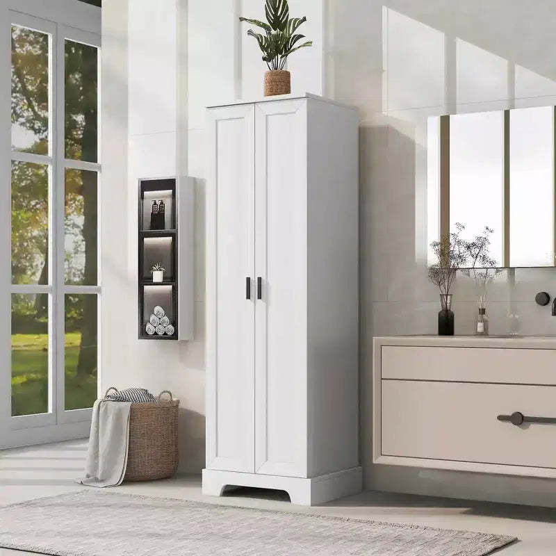 MAYEERTY White Storage Cabinet 2 Doors Adjustable Shelf MDF