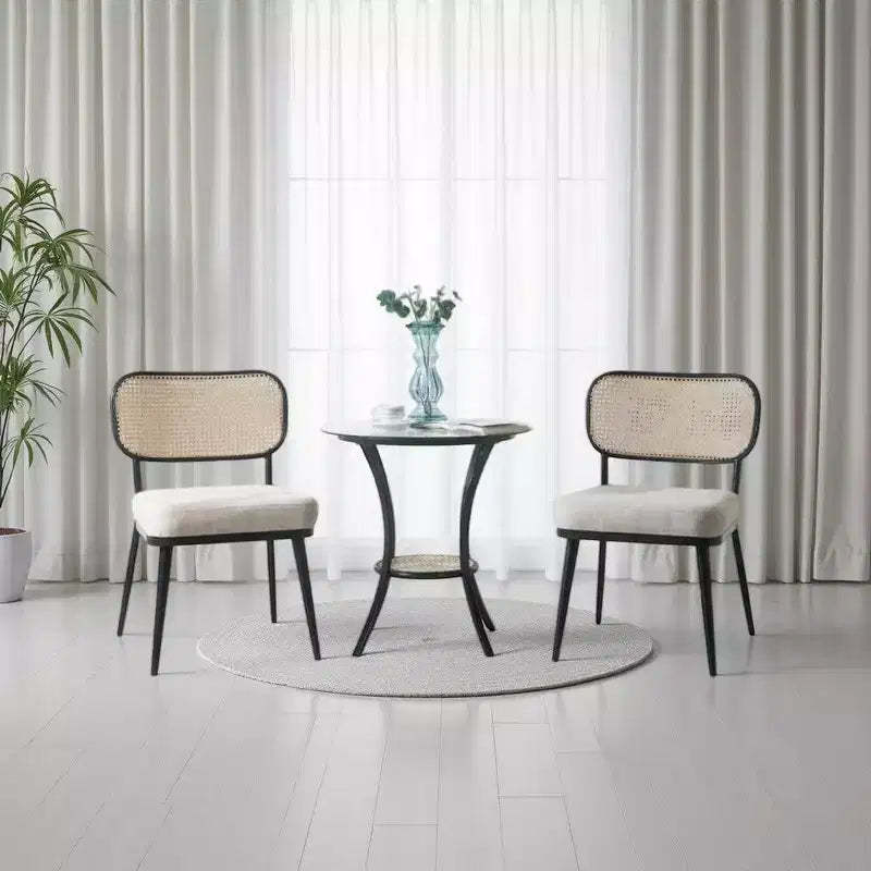 Col 3pc Accent Table and Chair Set, Black Legs, Glass Top, Padded Seat -BM337289