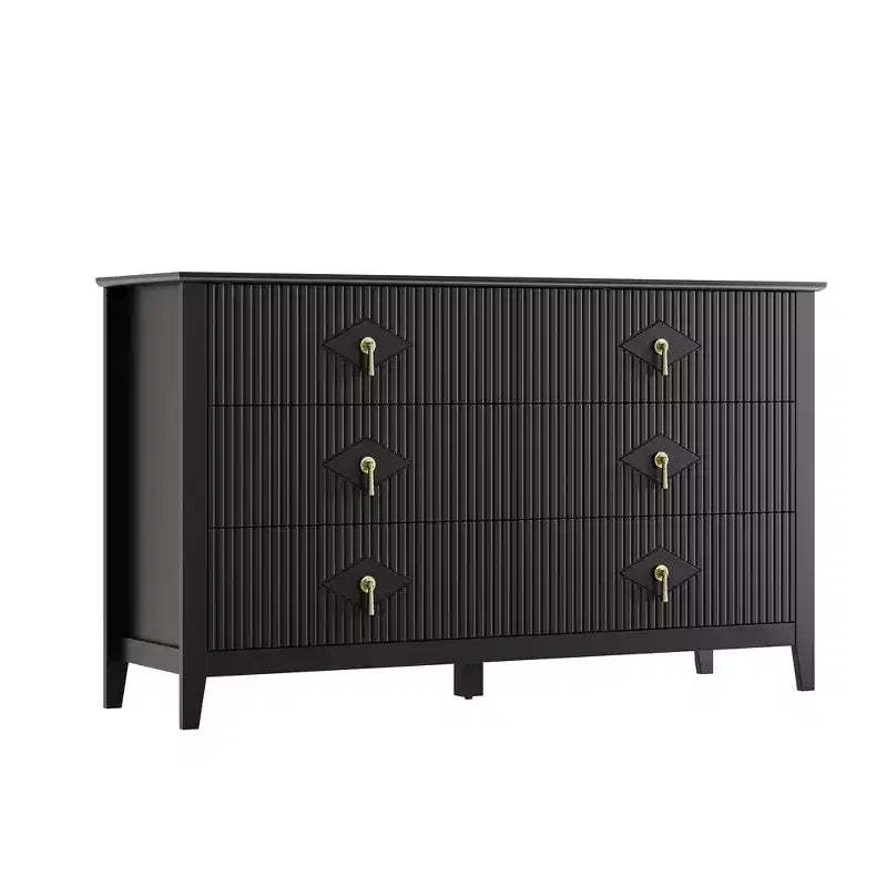 54 Wide 6-Drawer Dresser, Modern Chest with Metal Handles for Bedroom Storage, Black