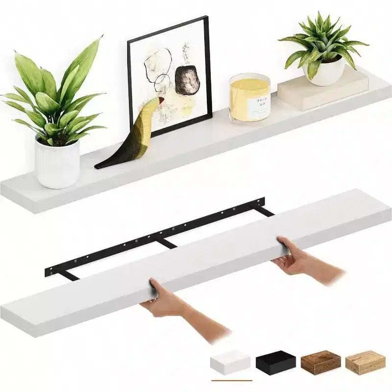 Floating Shelves 55 Inch Wood Wall Shelf Set of 2 with Brackets White 6 Inch Deep for Bathroom Living Room