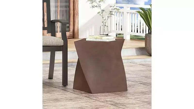 Small Round Coffee Table, Outdoor Side End Sofa Table, Magnesium Oxide Decorative Furniture for Apartment, Home Office, Brown