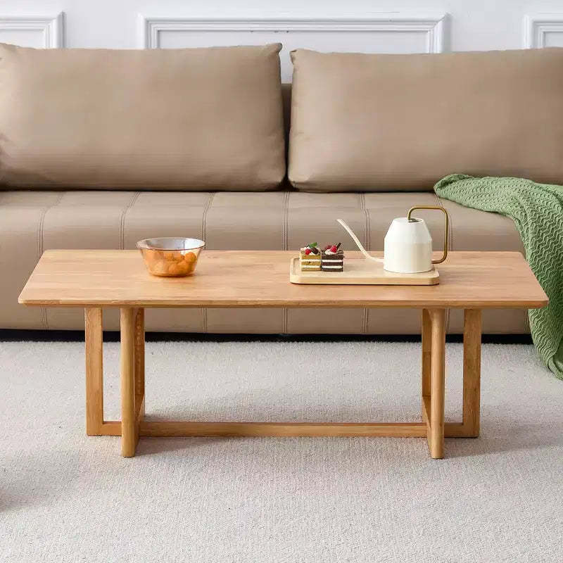 GDFStudio Greer Rustic Wooden Rectangular Coffee Table with Rattan Imitation
