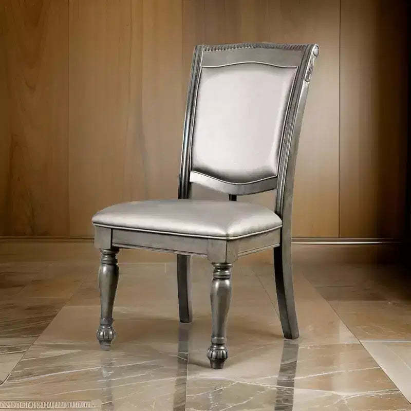 Royal Hampton Faux Leather Upholstered Solid Wood Side Chair, Pack of Two, Silver and Gray
