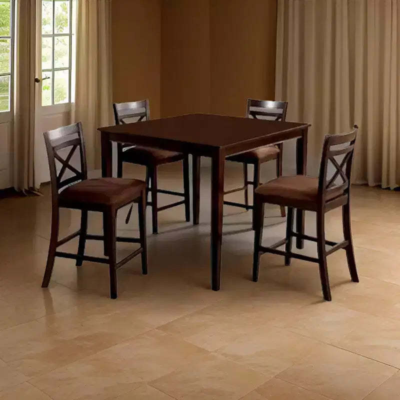 Royal Hampton 5 Piece Wooden Counter Height Table with Crossback Chairs, Espresso Brown