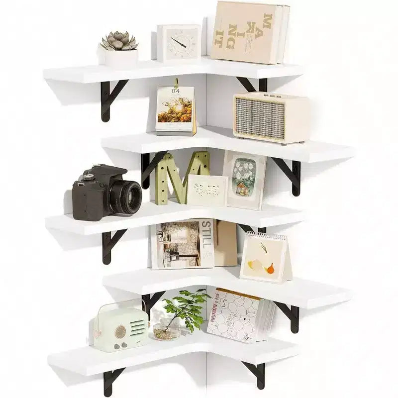 Floating Shelves Wall Rustic Wood Wall Mounted Corner Shelf White Bathroom Kitchen Bedroom Home Decor Laundry Room